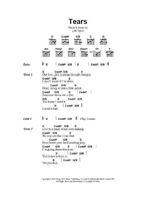 The Stone Roses Tears sheet music notes and chords arranged for Guitar Chords/Lyrics