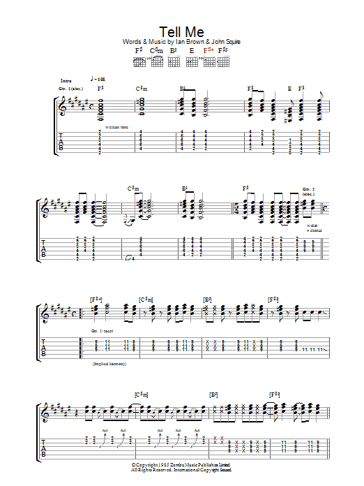The Stone Roses Tell Me sheet music notes and chords arranged for Guitar Tab