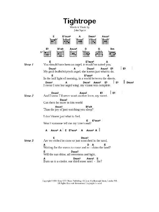 The Stone Roses Tightrope sheet music notes and chords arranged for Guitar Chords/Lyrics