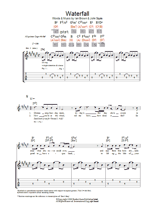 The Stone Roses Waterfall sheet music notes and chords arranged for Guitar Chords/Lyrics
