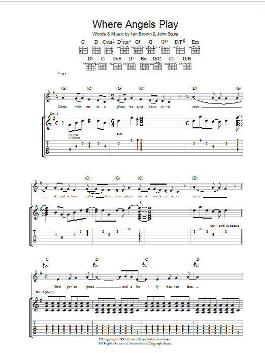 The Stone Roses Where Angels Play sheet music notes and chords arranged for Guitar Chords/Lyrics