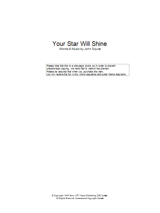 The Stone Roses Your Star Will Shine sheet music notes and chords arranged for Guitar Chords/Lyrics