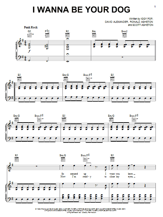 The Stooges I Wanna Be Your Dog sheet music notes and chords arranged for Guitar Chords/Lyrics