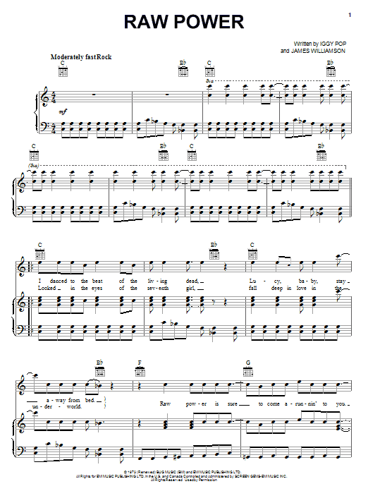 The Stooges Raw Power sheet music notes and chords arranged for Piano, Vocal & Guitar Chords (Right-Hand Melody)