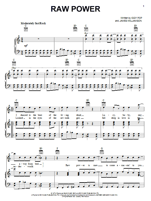 Iggy Pop Raw Power sheet music notes and chords arranged for Guitar Chords/Lyrics