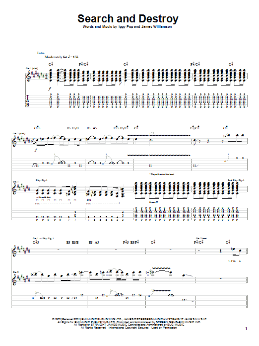The Stooges Search And Destroy sheet music notes and chords arranged for Guitar Tab (Single Guitar)