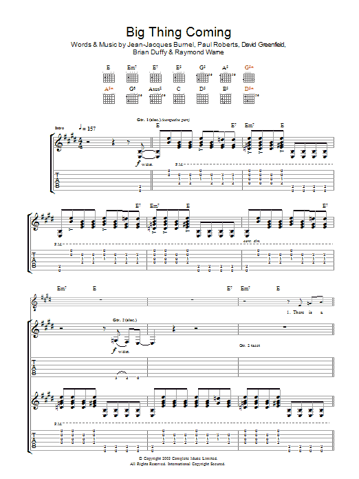 The Stranglers Big Thing Coming sheet music notes and chords arranged for Guitar Tab
