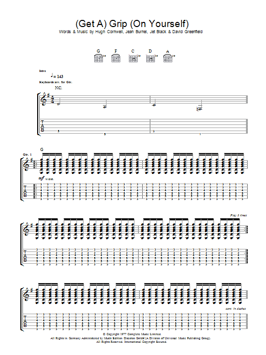 The Stranglers (Get A) Grip (On Yourself) sheet music notes and chords arranged for Guitar Tab
