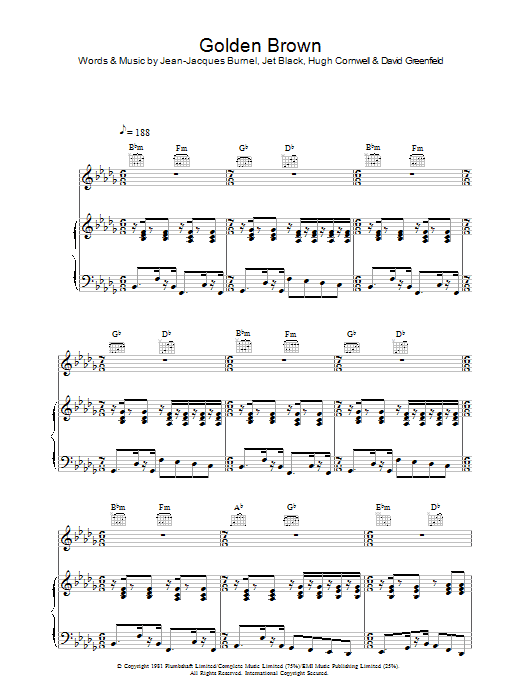 The Stranglers Golden Brown sheet music notes and chords arranged for Alto Sax Solo