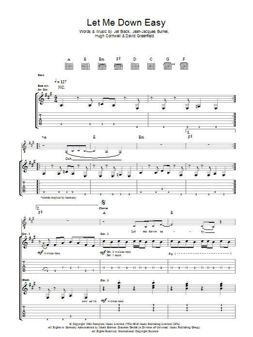 The Stranglers Let Me Down Easy sheet music notes and chords arranged for Guitar Tab