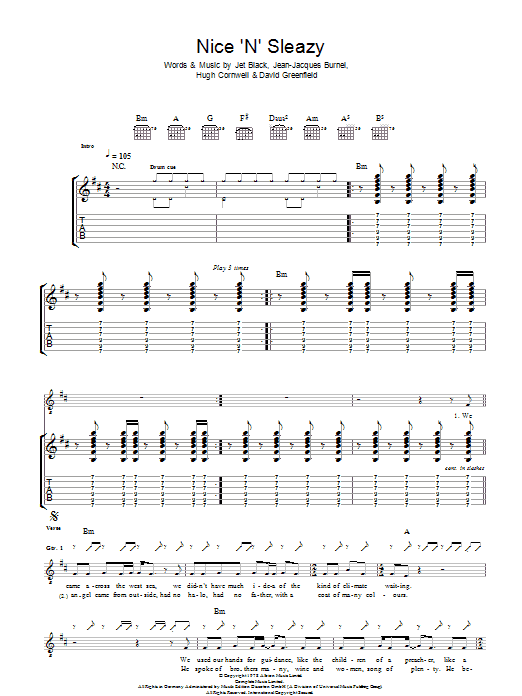 The Stranglers Nice 'N' Sleazy sheet music notes and chords arranged for Guitar Tab