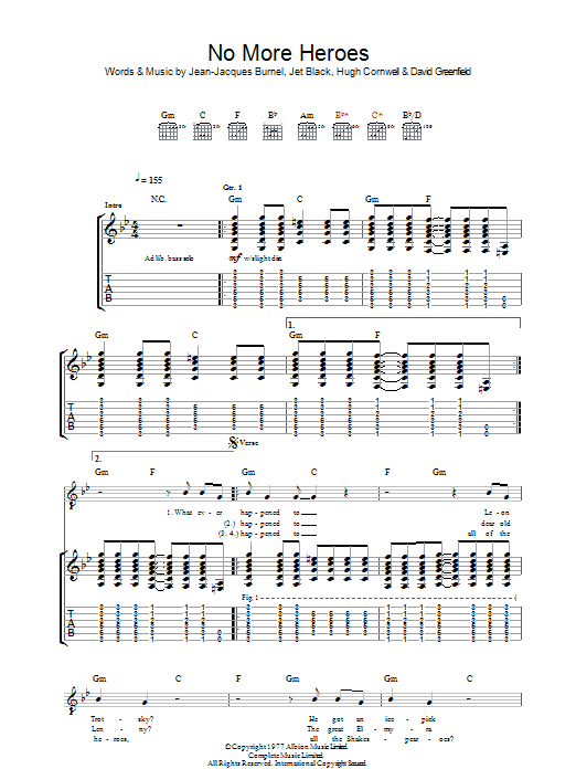 The Stranglers No More Heroes sheet music notes and chords arranged for Guitar Chords/Lyrics