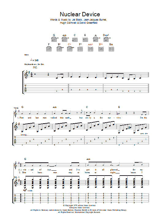 The Stranglers Nuclear Device sheet music notes and chords arranged for Guitar Tab