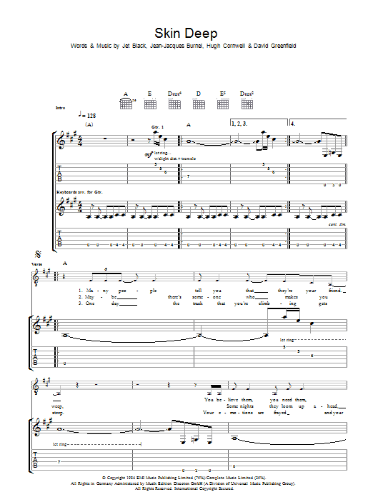 The Stranglers Skin Deep sheet music notes and chords arranged for Piano, Vocal & Guitar Chords