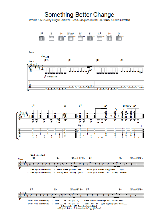 The Stranglers Something Better Change sheet music notes and chords arranged for Guitar Chords/Lyrics