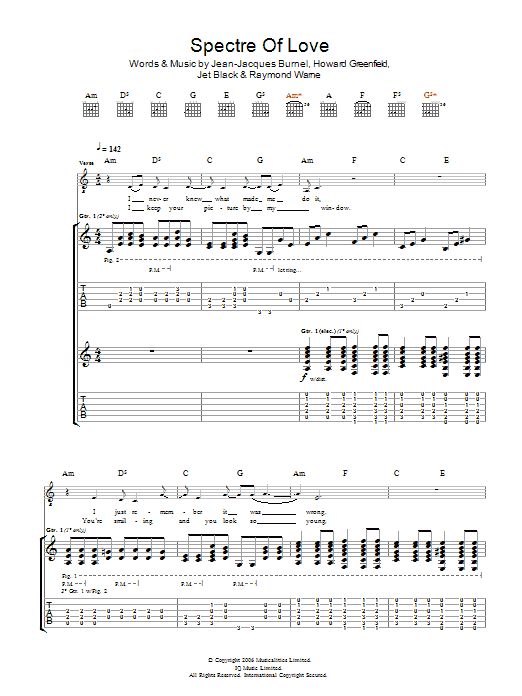 The Stranglers The Spectre Of Love sheet music notes and chords arranged for Guitar Tab