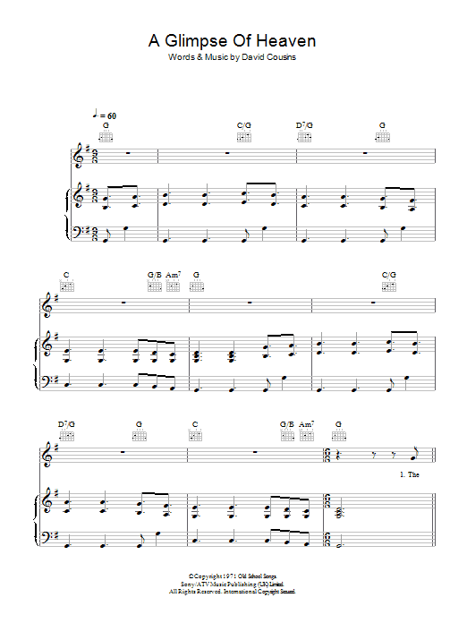 The Strawbs A Glimpse Of Heaven sheet music notes and chords arranged for Piano, Vocal & Guitar Chords