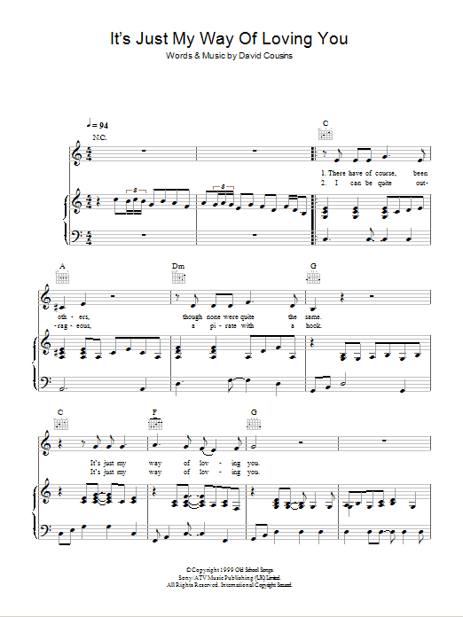 The Strawbs It's Just My Way Of (Loving You) sheet music notes and chords arranged for Piano, Vocal & Guitar Chords