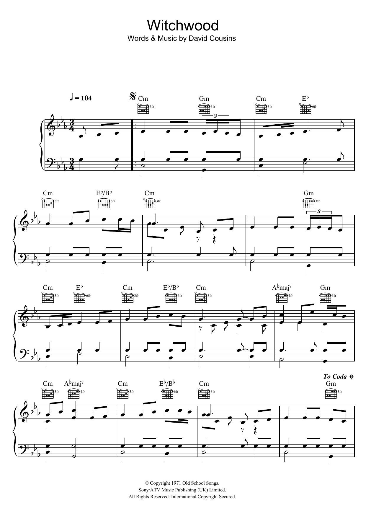 The Strawbs Witchwood sheet music notes and chords arranged for Piano, Vocal & Guitar Chords