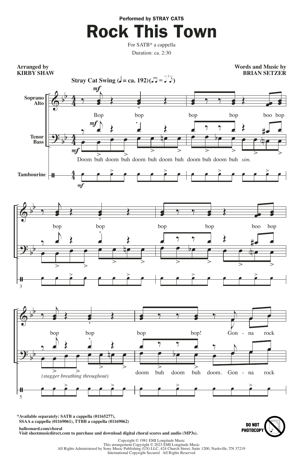 Stray Cats Rock This Town (arr. Kirby Shaw) sheet music notes and chords arranged for SATB Choir