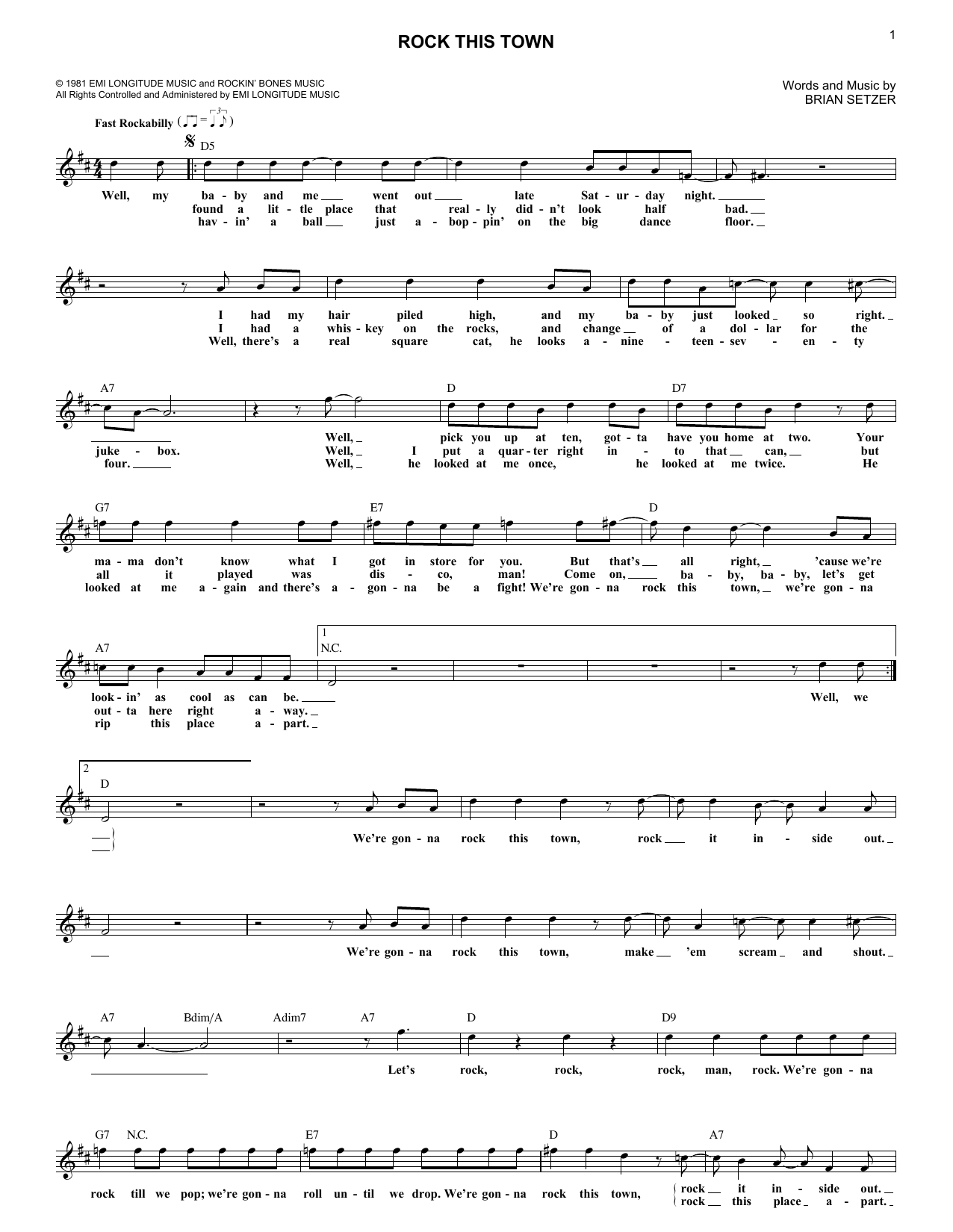 Stray Cats Rock This Town sheet music notes and chords arranged for Lead Sheet / Fake Book