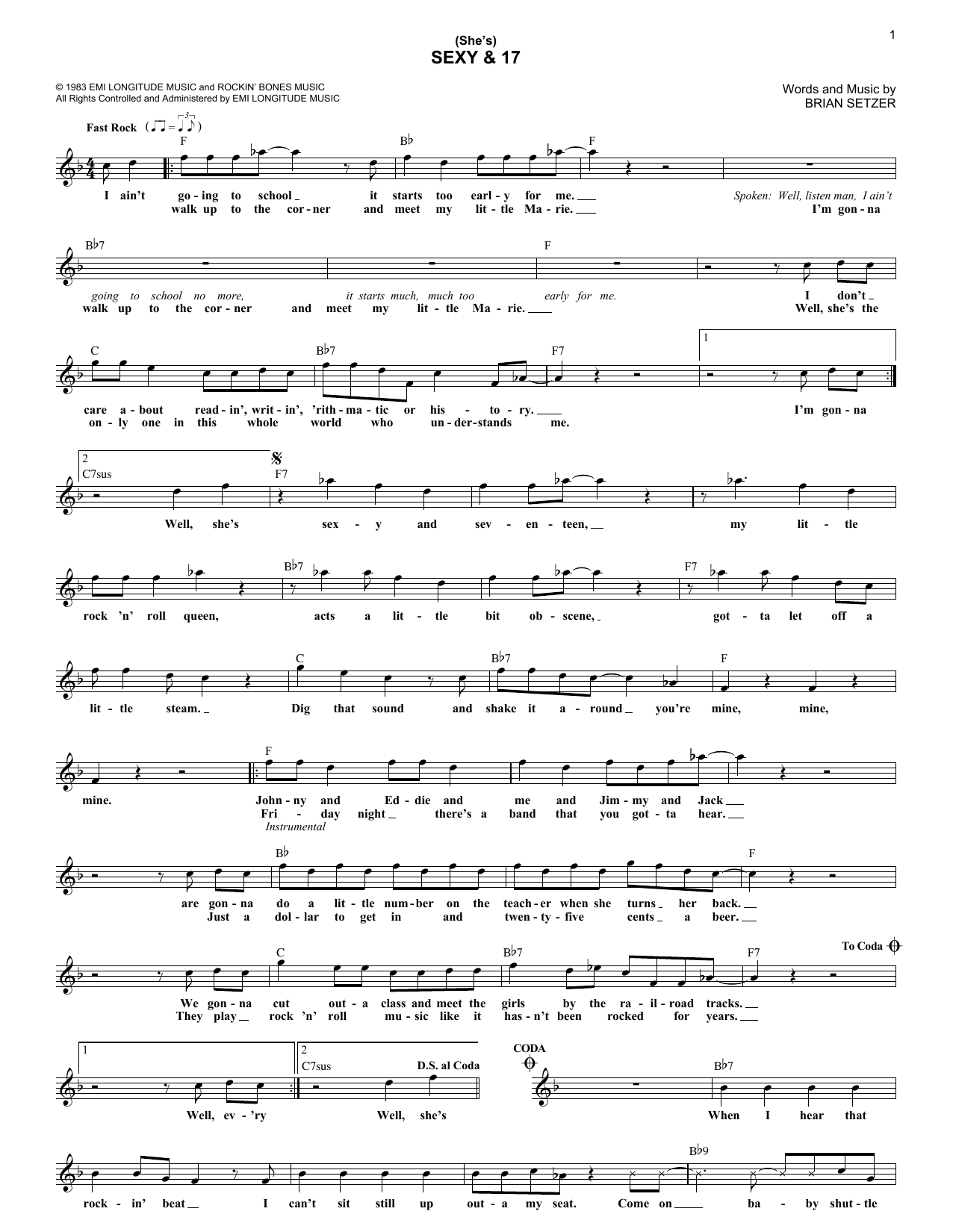 The Stray Cats (She's) Sexy & 17 sheet music notes and chords arranged for Lead Sheet / Fake Book
