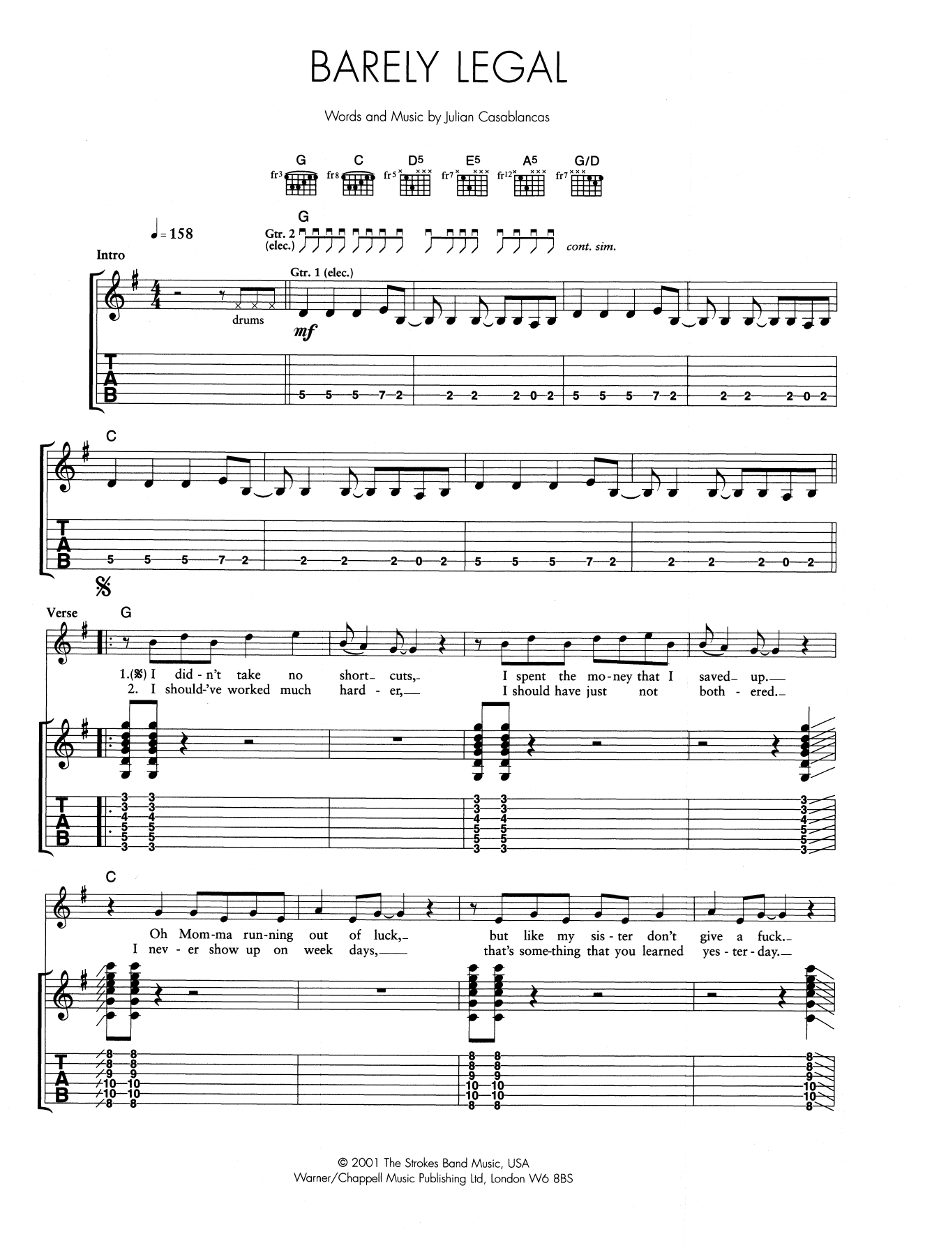 The Strokes Barely Legal sheet music notes and chords arranged for Piano, Vocal & Guitar Chords (Right-Hand Melody)