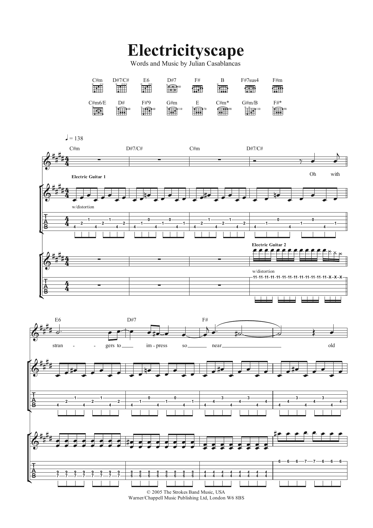 The Strokes Electricityscape sheet music notes and chords arranged for Guitar Tab