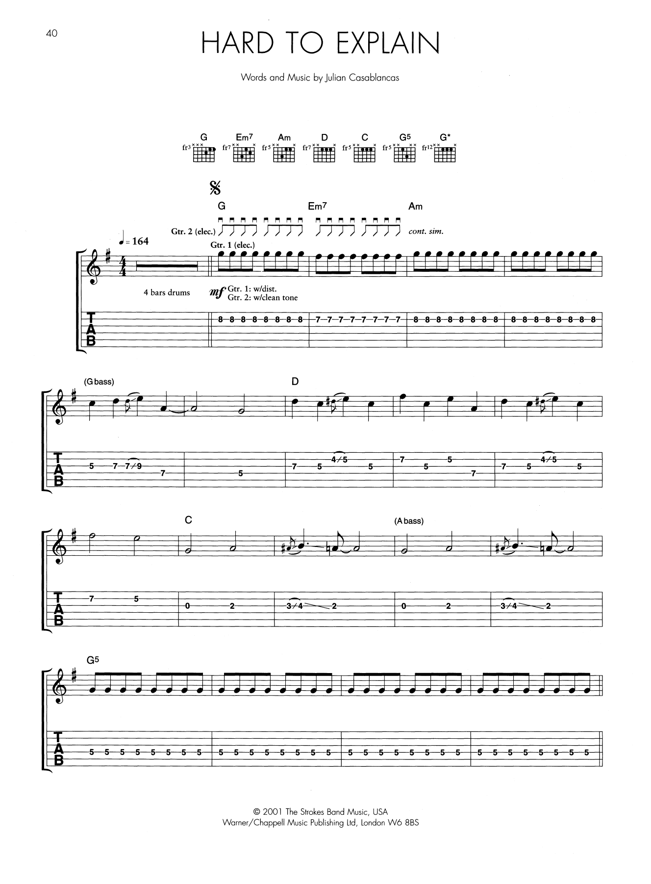 The Strokes Hard To Explain sheet music notes and chords arranged for Guitar Tab