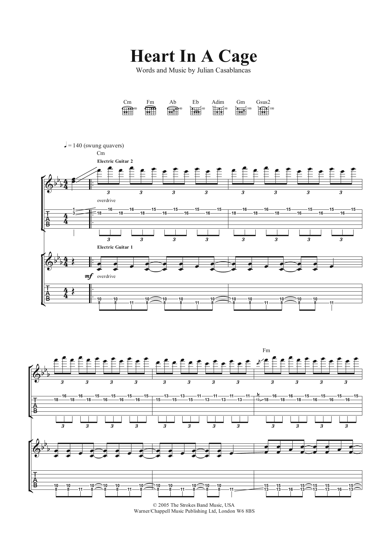 The Strokes Heart In A Cage sheet music notes and chords arranged for Guitar Tab