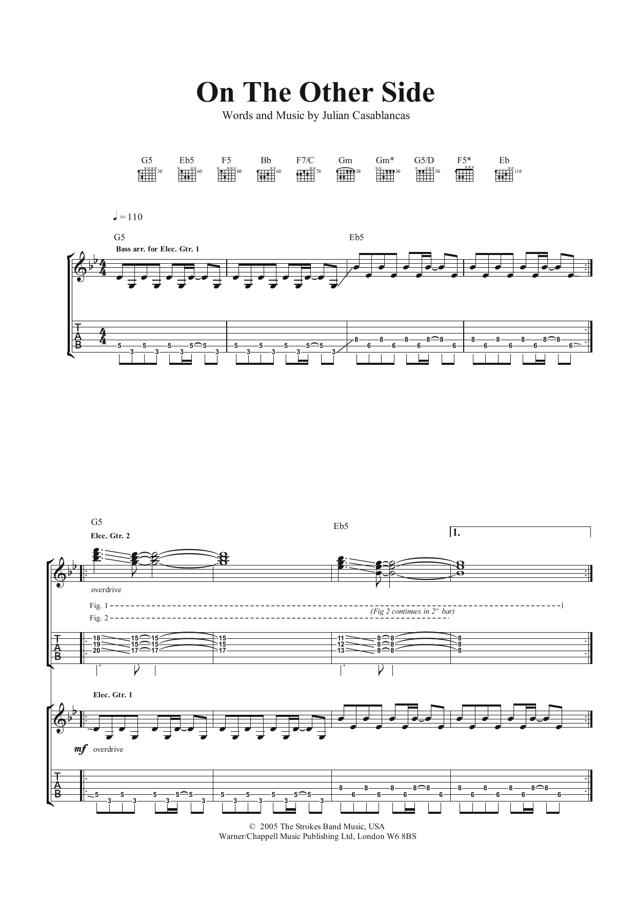 The Strokes On The Other Side sheet music notes and chords arranged for Guitar Tab