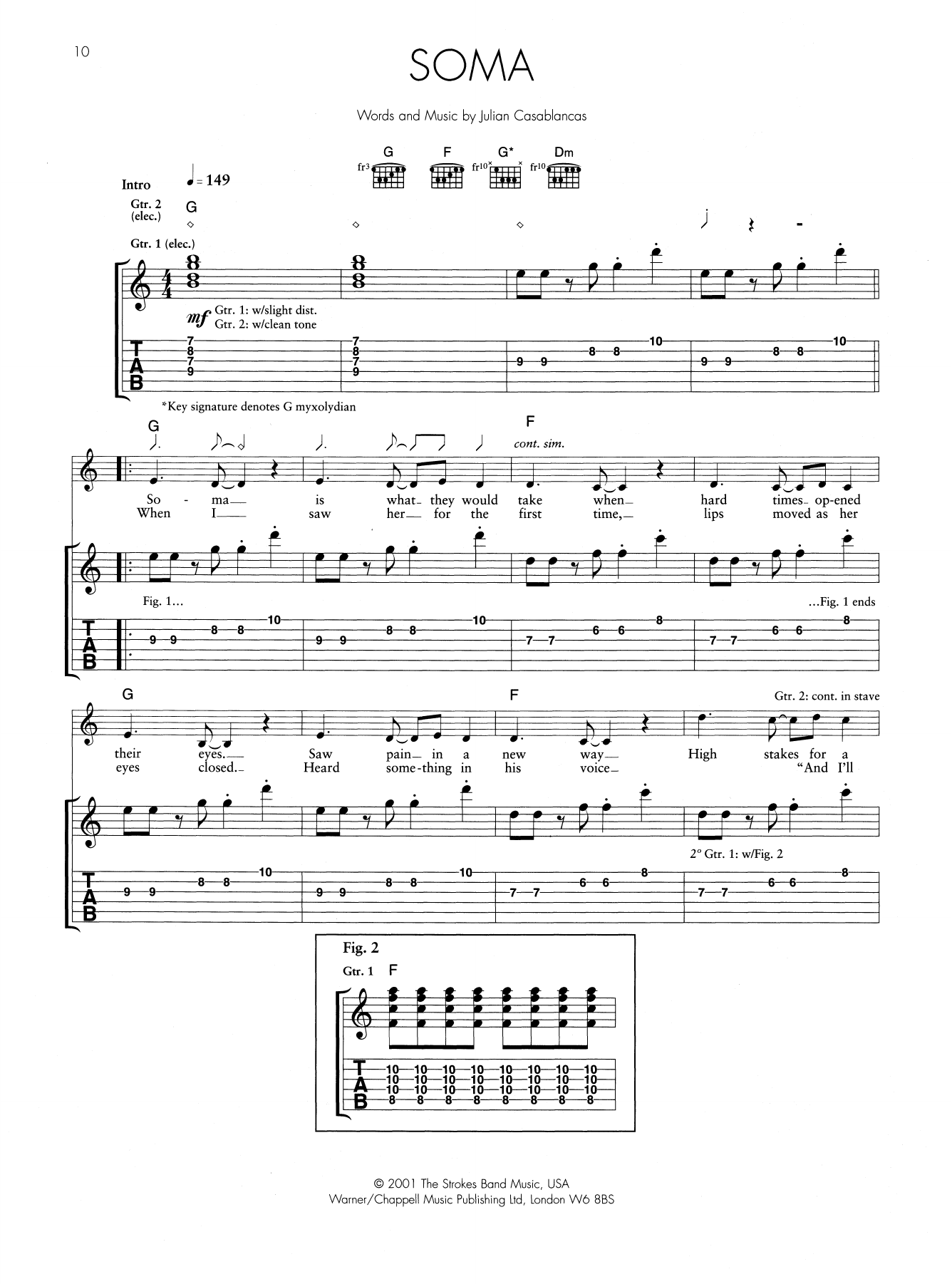 The Strokes Soma sheet music notes and chords arranged for Guitar Tab