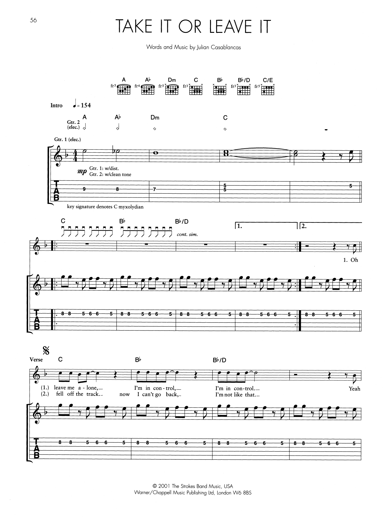 The Strokes Take It Or Leave It sheet music notes and chords arranged for Guitar Tab