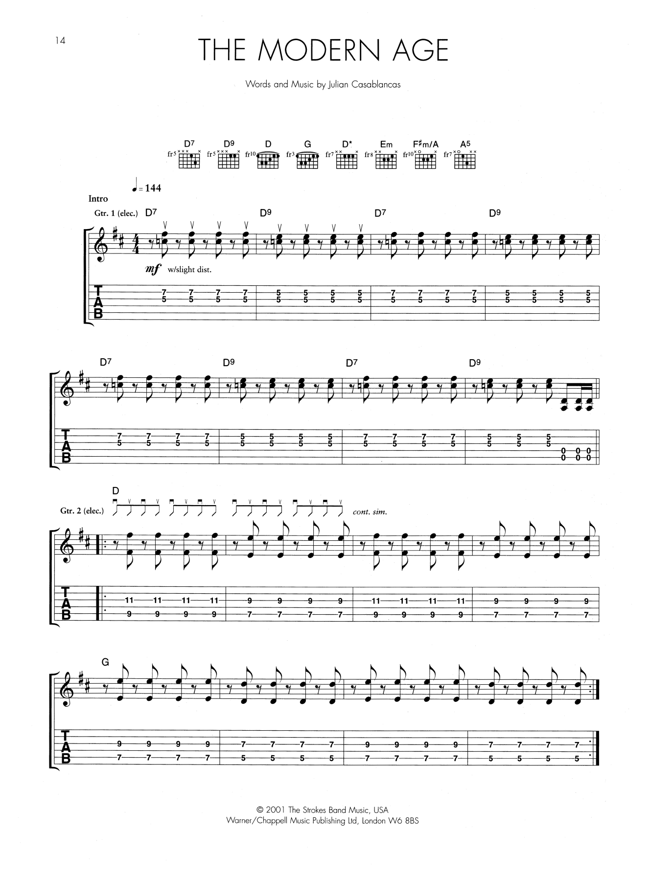 The Strokes The Modern Age sheet music notes and chords arranged for Guitar Tab