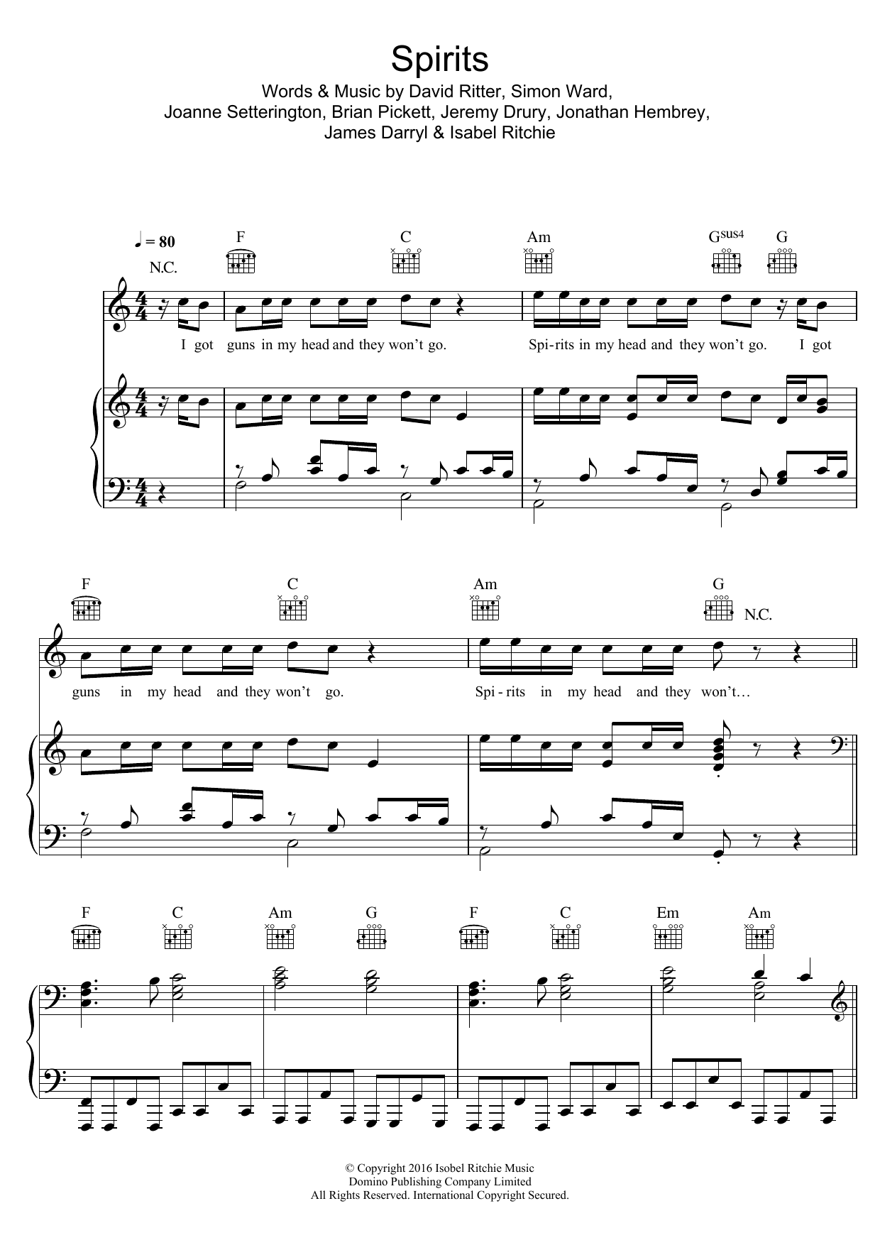 The Strumbellas Spirits sheet music notes and chords arranged for Piano, Vocal & Guitar Chords