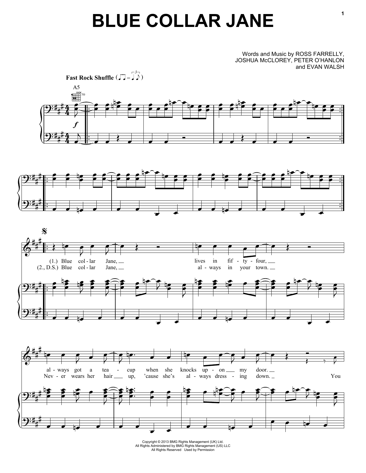 The Strypes Blue Collar Jane sheet music notes and chords arranged for Piano, Vocal & Guitar Chords (Right-Hand Melody)