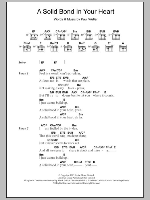 The Style Council A Solid Bond In Your Heart sheet music notes and chords arranged for Guitar Chords/Lyrics