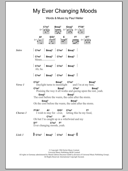 The Style Council My Ever Changing Moods sheet music notes and chords arranged for Ukulele