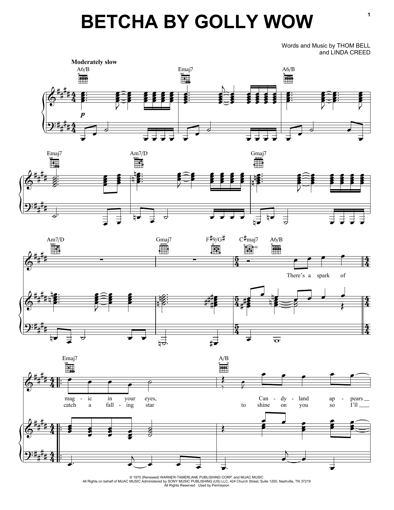 The Stylistics Betcha By Golly Wow sheet music notes and chords arranged for Piano, Vocal & Guitar Chords (Right-Hand Melody)