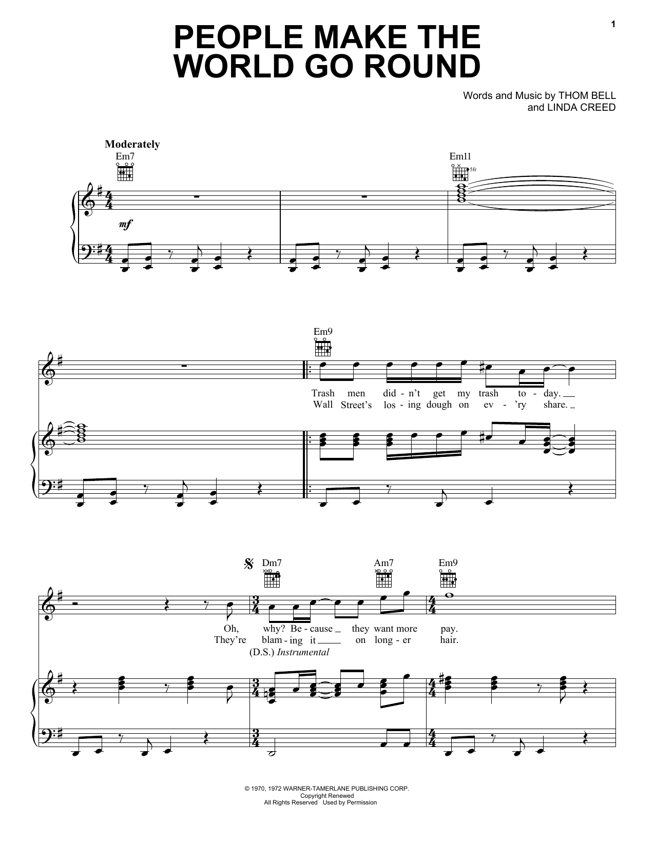 The Stylistics People Make The World Go 'Round sheet music notes and chords arranged for Piano, Vocal & Guitar Chords (Right-Hand Melody)