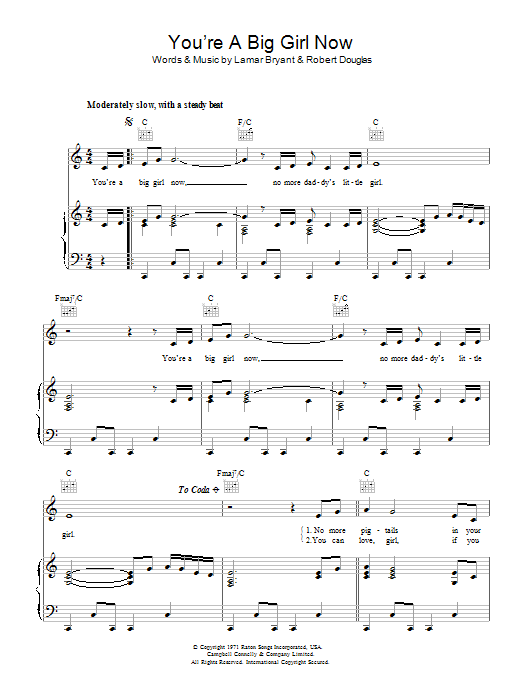 The Stylistics You're A Big Girl Now sheet music notes and chords arranged for Piano, Vocal & Guitar Chords