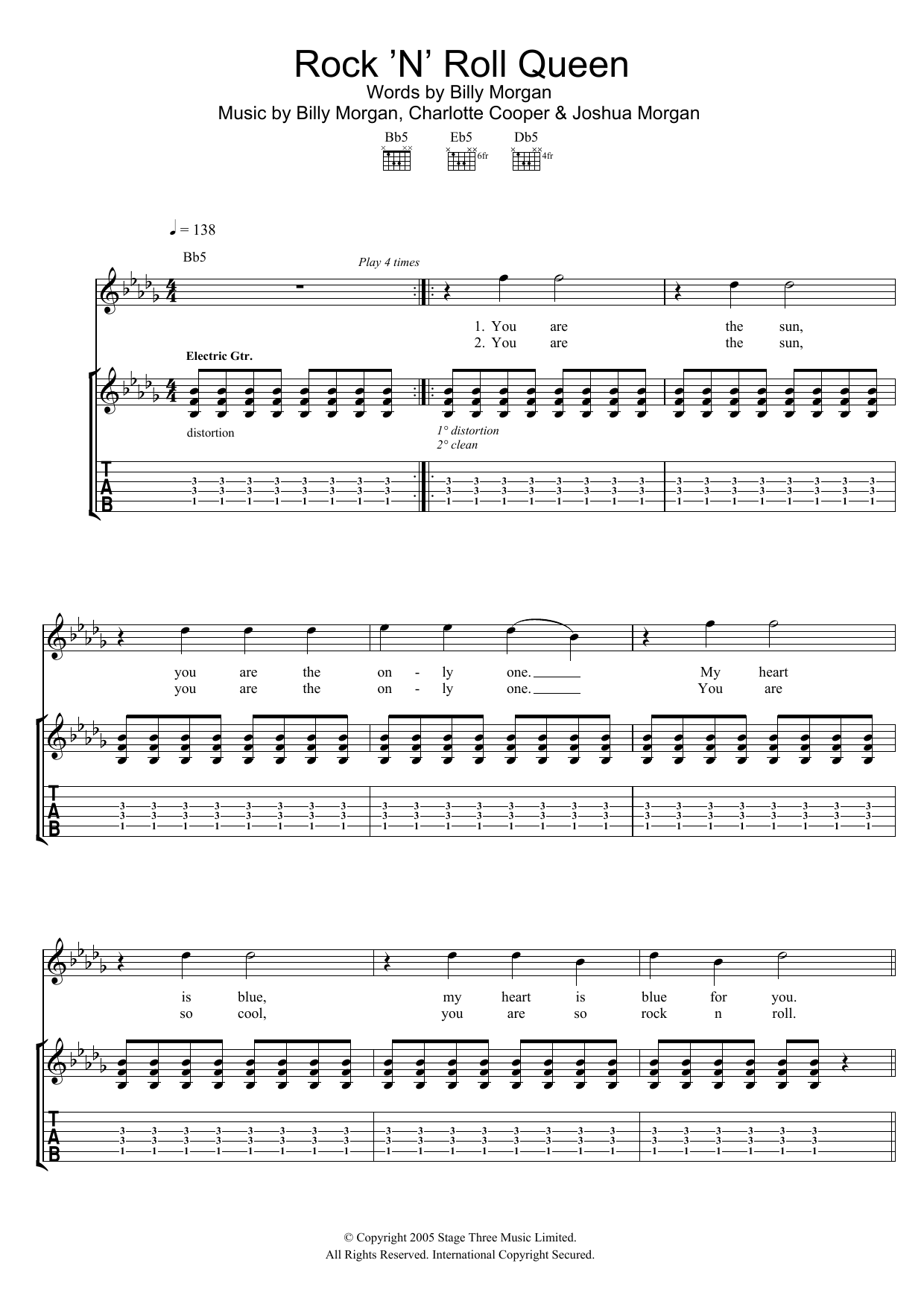 The Subways Rock 'N' Roll Queen sheet music notes and chords arranged for Guitar Tab