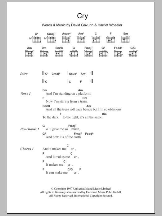 The Sundays Cry sheet music notes and chords arranged for Guitar Chords/Lyrics