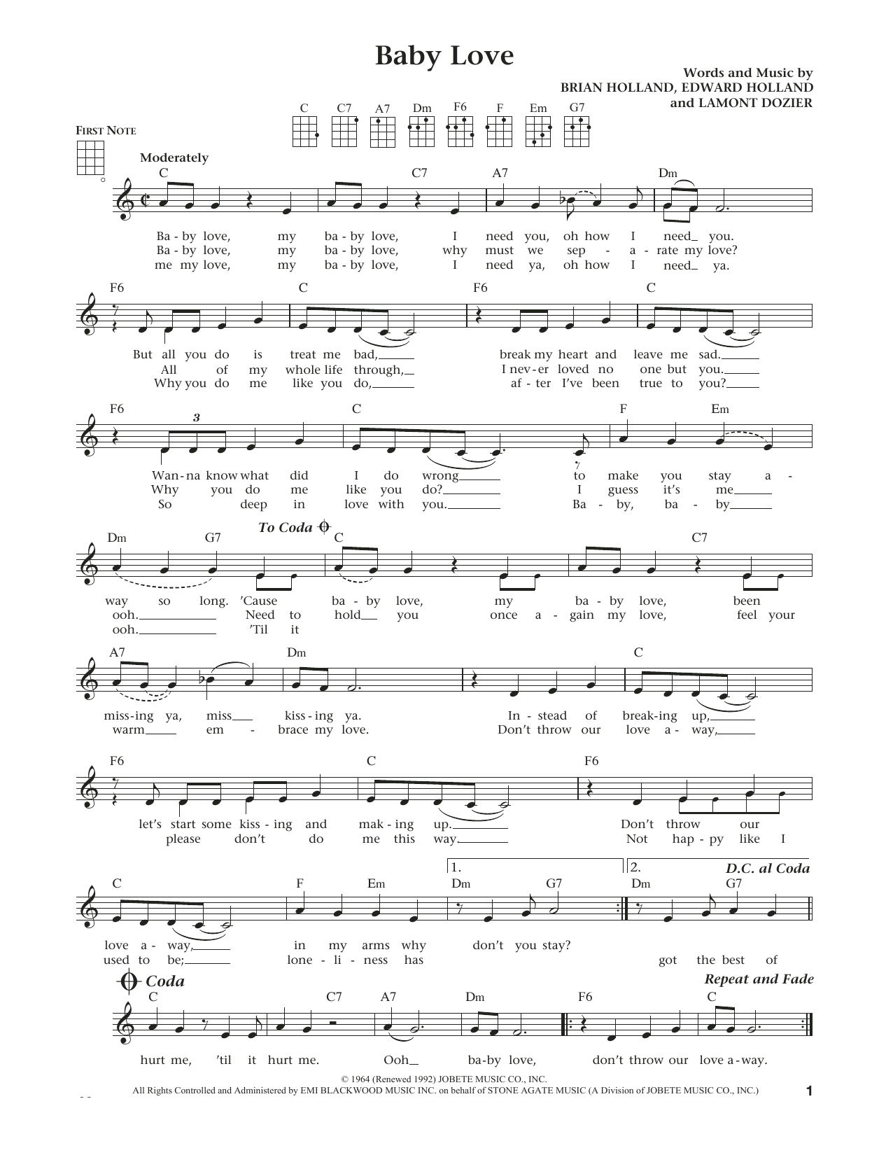 The Supremes Baby Love (from The Daily Ukulele) (arr. Liz and Jim Beloff) sheet music notes and chords arranged for Ukulele