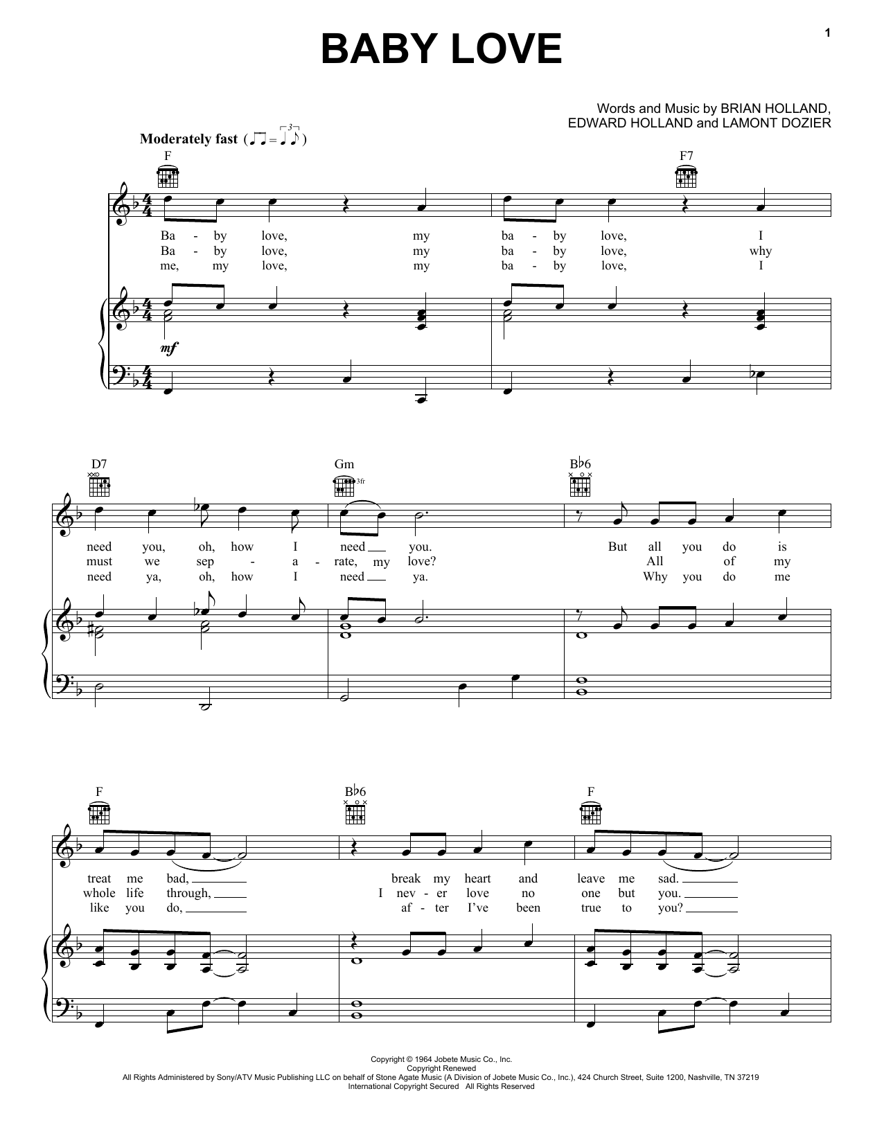 The Supremes Baby Love sheet music notes and chords arranged for Guitar Chords/Lyrics