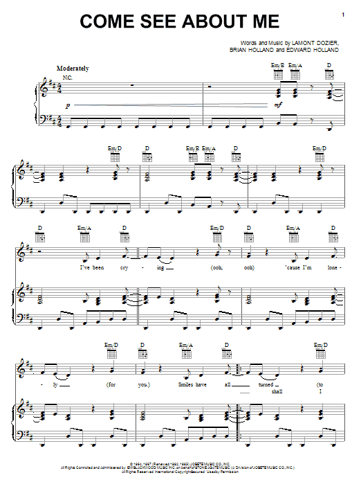 The Supremes Come See About Me sheet music notes and chords arranged for Piano, Vocal & Guitar Chords (Right-Hand Melody)