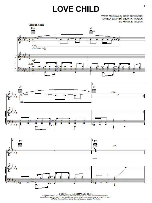The Supremes Love Child sheet music notes and chords arranged for Piano, Vocal & Guitar Chords (Right-Hand Melody)