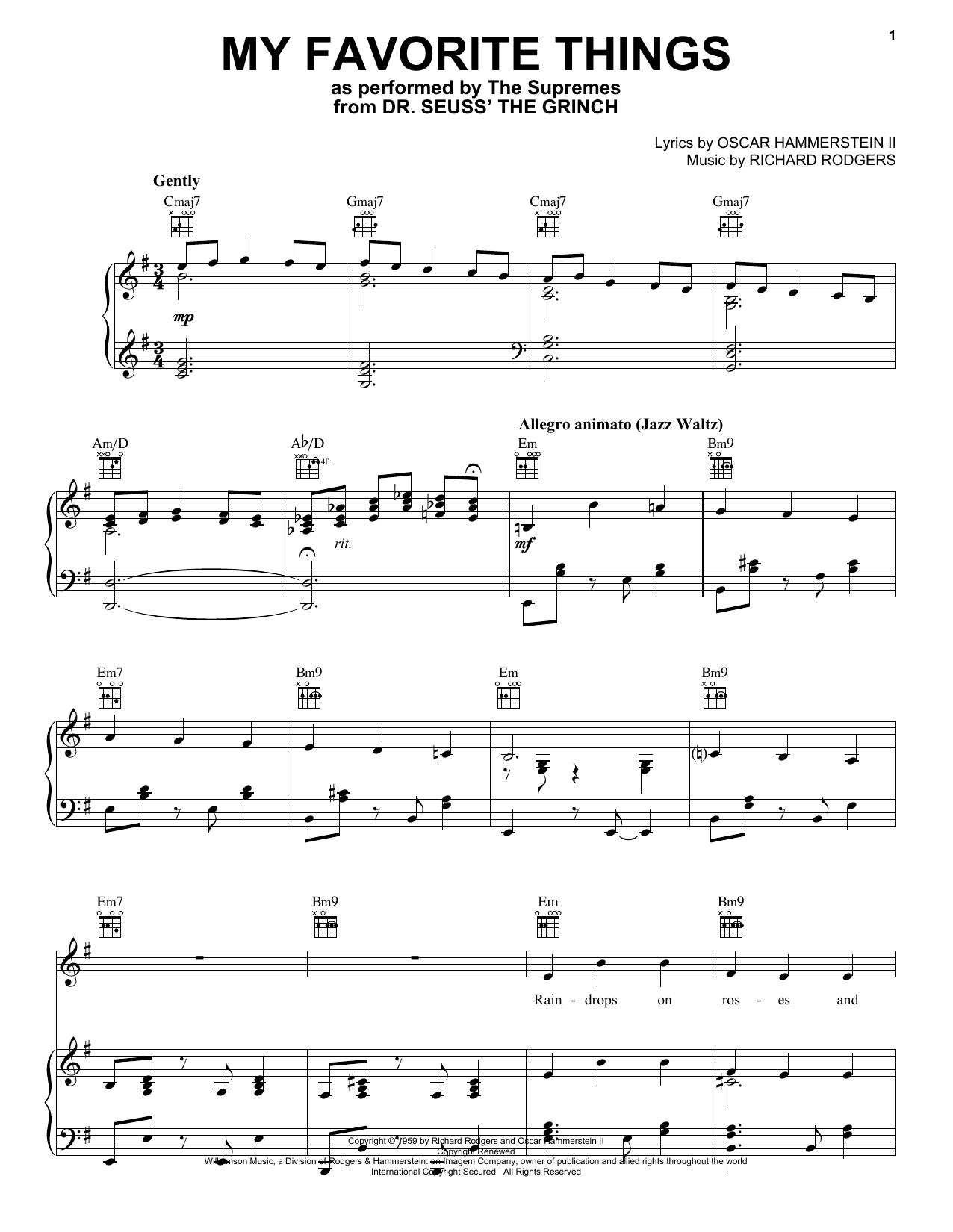 The Supremes My Favorite Things (from The Grinch) sheet music notes and chords arranged for Piano, Vocal & Guitar Chords (Right-Hand Melody)