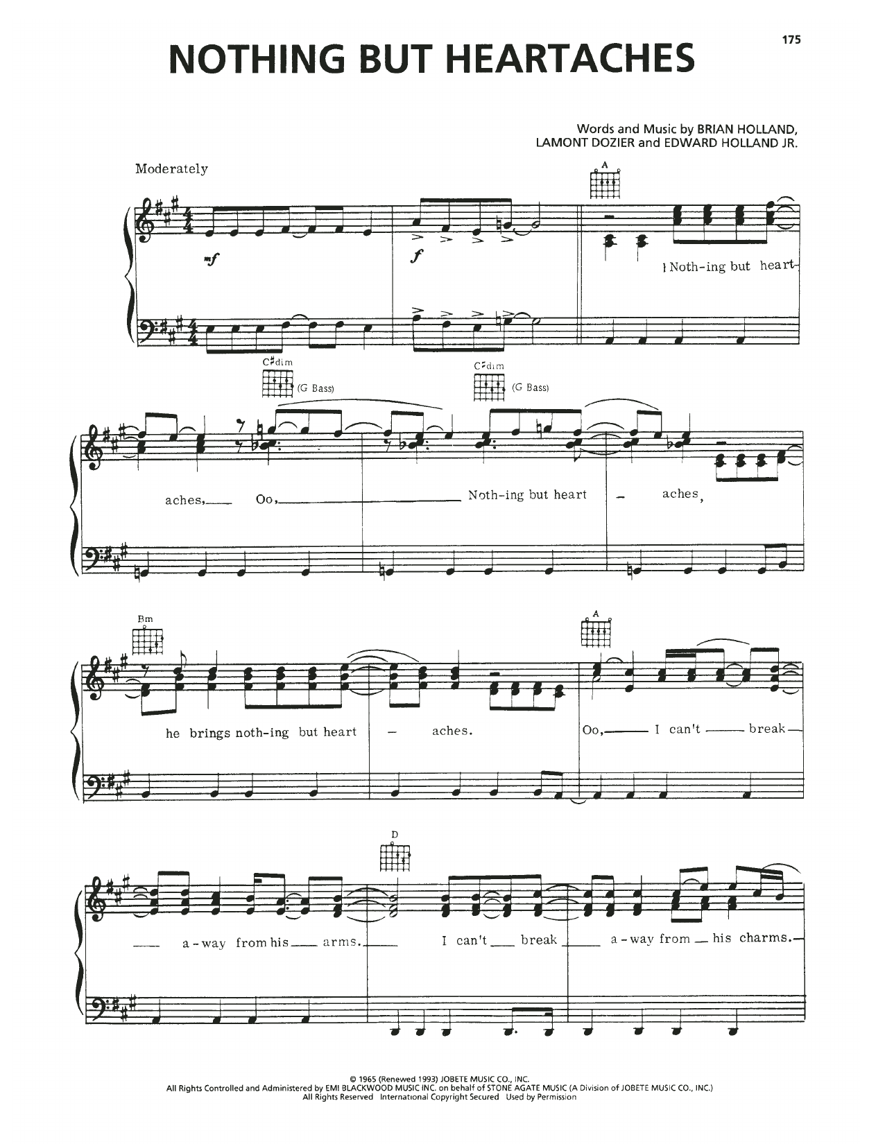 The Supremes Nothing But Heartaches sheet music notes and chords arranged for Piano, Vocal & Guitar Chords (Right-Hand Melody)