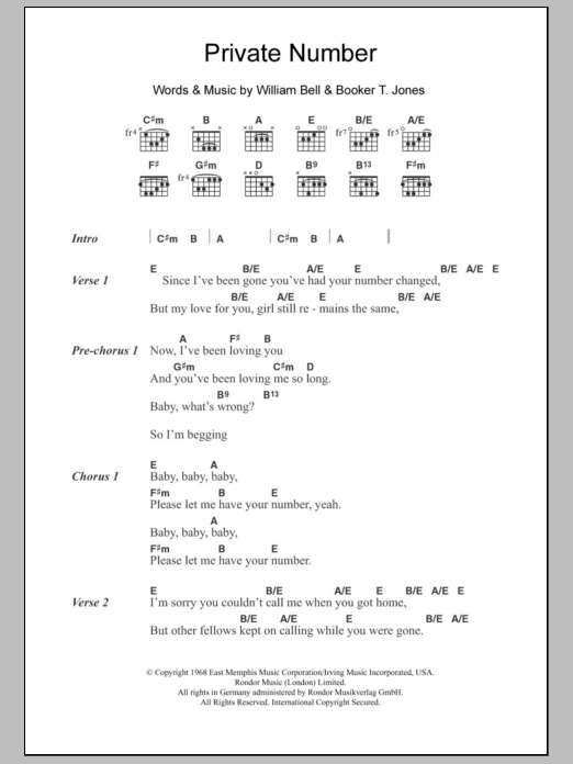 The Supremes Private Number sheet music notes and chords arranged for Guitar Chords/Lyrics